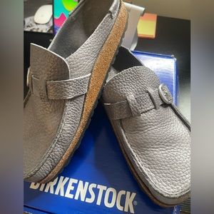 Birkenstock Pebble Gray Leather Clogs